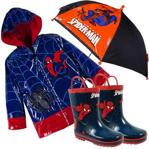 Boys Spiderman Raincoat Boots Umbrella